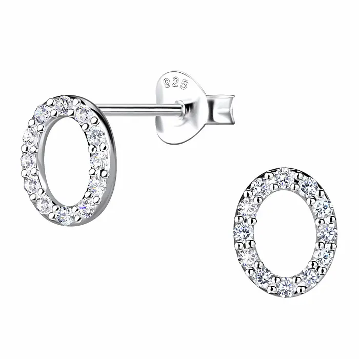 36902 Stříbrné náušnice pecky se zirkony OVAL - 9 mm, 0,99 g