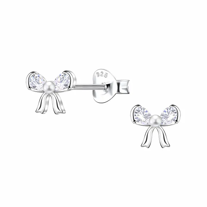 37433 Stříbrné náušnice pecky se zirkony a perlou - 8 mm, 0,99 g