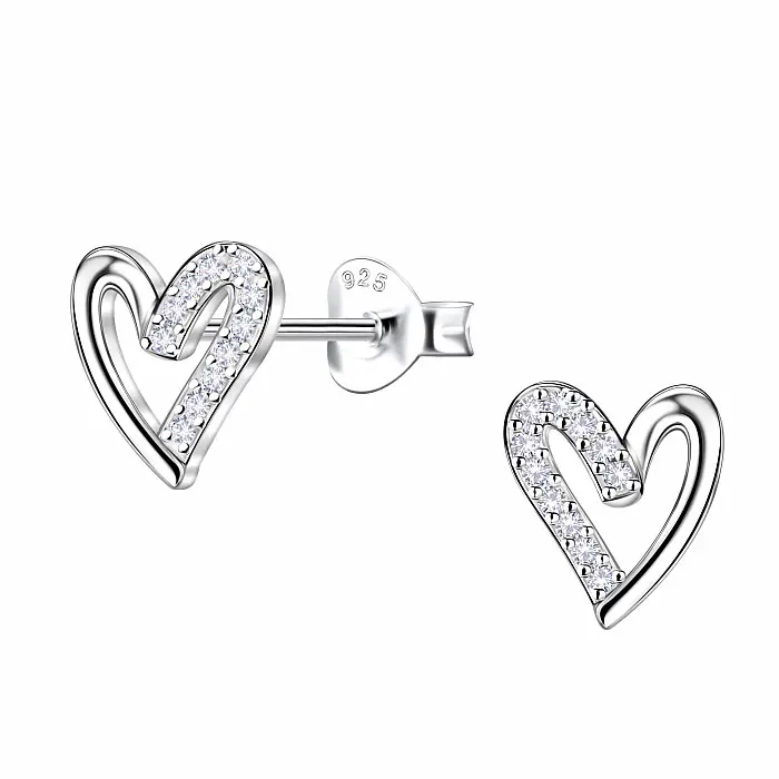 37439 Stříbrné náušnice pecky se zirkony ZIRCON HEART - 8 mm, 0,99 g