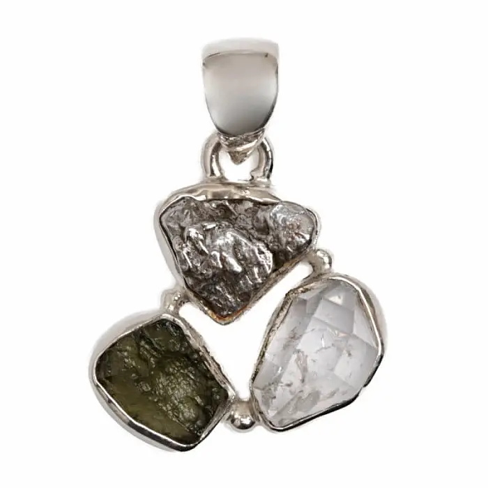 Vltavín, Herkimer diamant a meteorit přívěsek stříbro Ag 925 LOT12 - 1,7 cm, 3,9 g