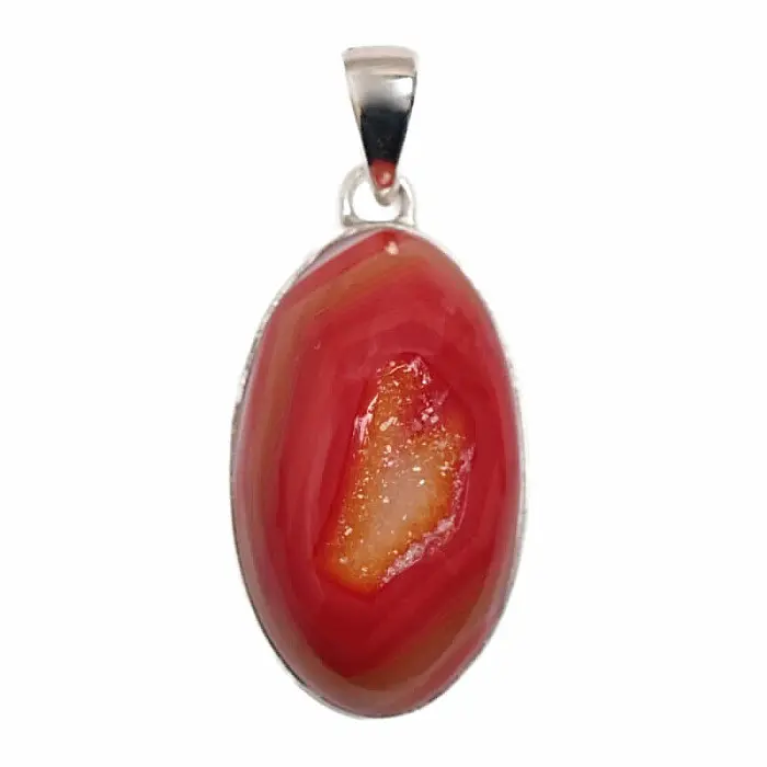 Achát drúzička red aura přívěsek stříbro Ag 925 P145 - 2,6 cm, 6,1 g