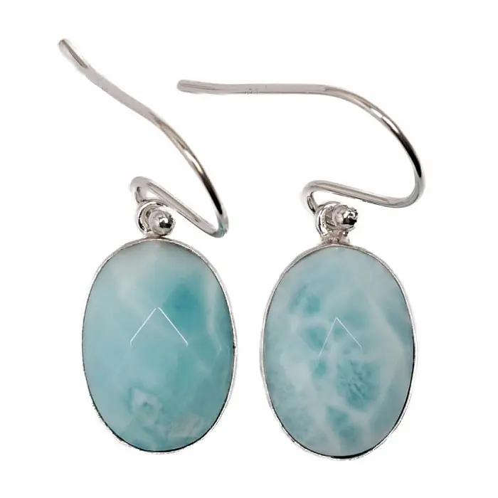 Larimar broušený náušnice stříbro Ag 925 VHE010800 - 2 - 1,4 cm, 4,7 g