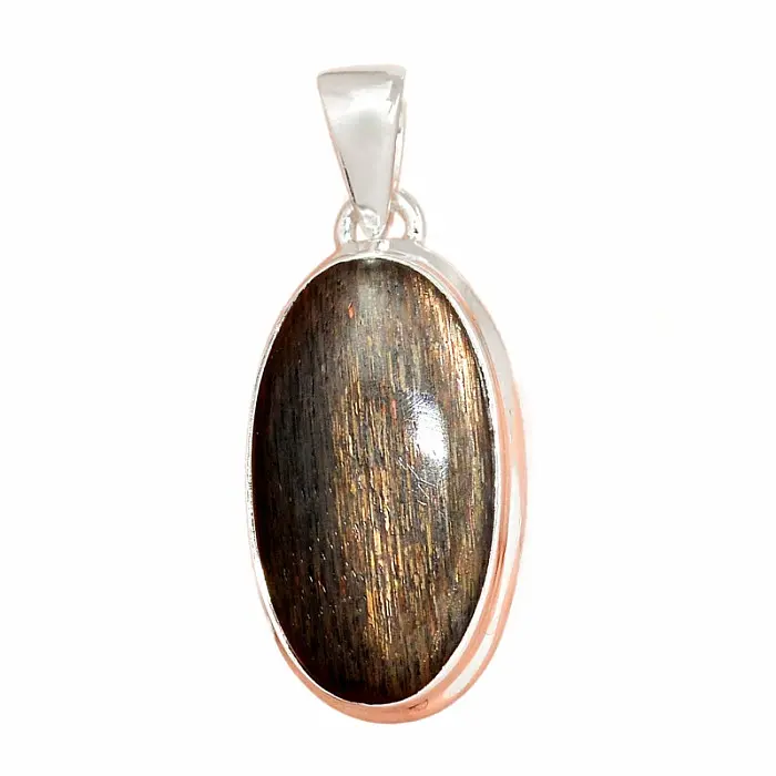 Sluneční kámen černý přívěsek stříbro Ag 925 P295 - 2,2 cm, 5,2 g