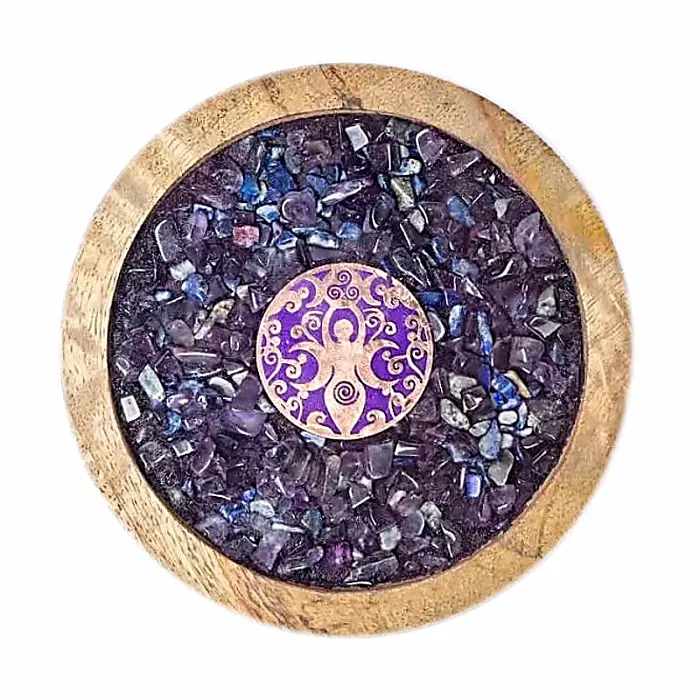 Ametyst a lapis lazuli podtácek mangové dřevo - dekorace - cca 10 cm