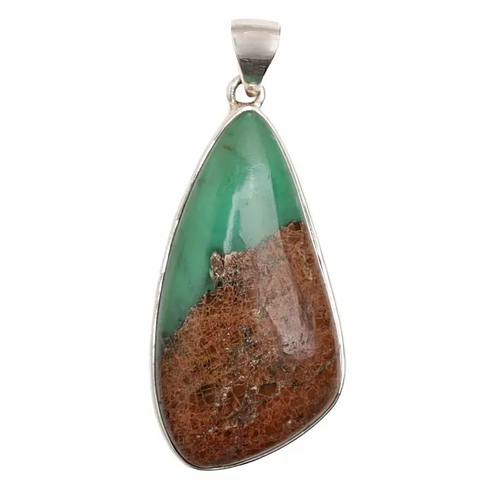 Chryzopras boulder přívěsek stříbro Ag 925 P707 - 4,4 cm, 12 g