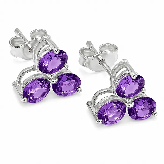 Stříbrné náušnice pecky s ametystem - 0,8 cm, 1,6 g