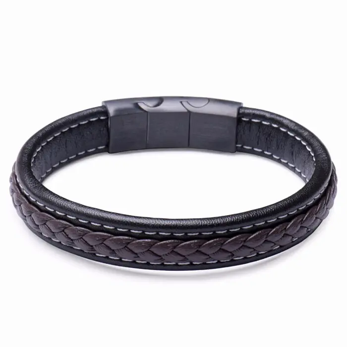 Pánský fashion hnědočerný kožený náramek nastavitelný obvod - obvod cca 20,5 až 21,5 cm