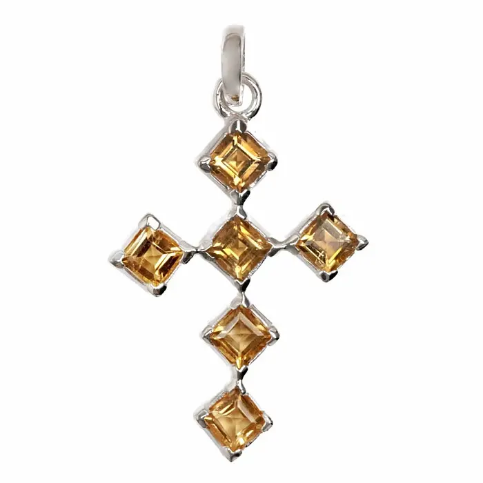 Stříbrný přívěsek s citrínem GOLDEN CROSS - 37 mm, 3,4 g