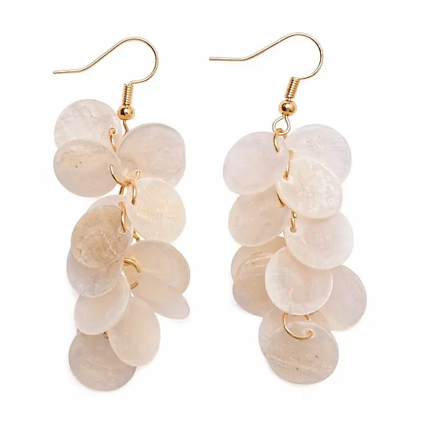 Módní náušnice s plátky Mother of Pearl bílé - délka cca 6,5 cm