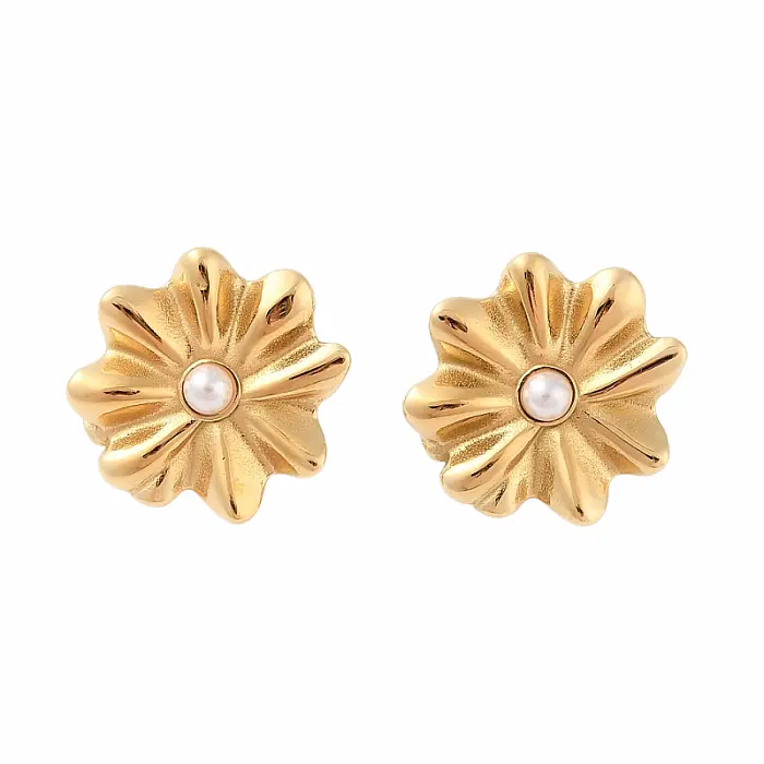 Náušnice z nerezové oceli Golden Flowers - 2,1 cm