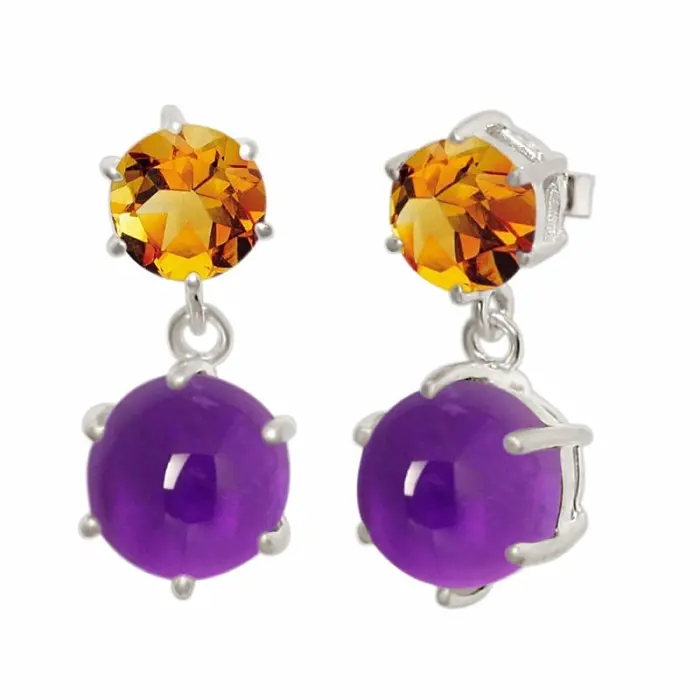 Stříbrné visací náušnice s kyanitem a ametystem - 2 cm, 3,3 g