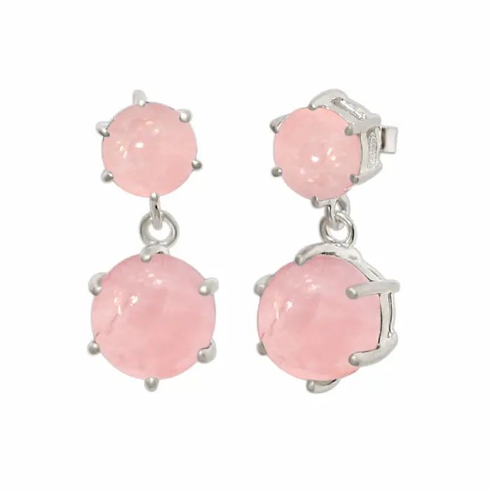 Stříbrné visací náušnice s růženínem - 2 cm, 3,2 g