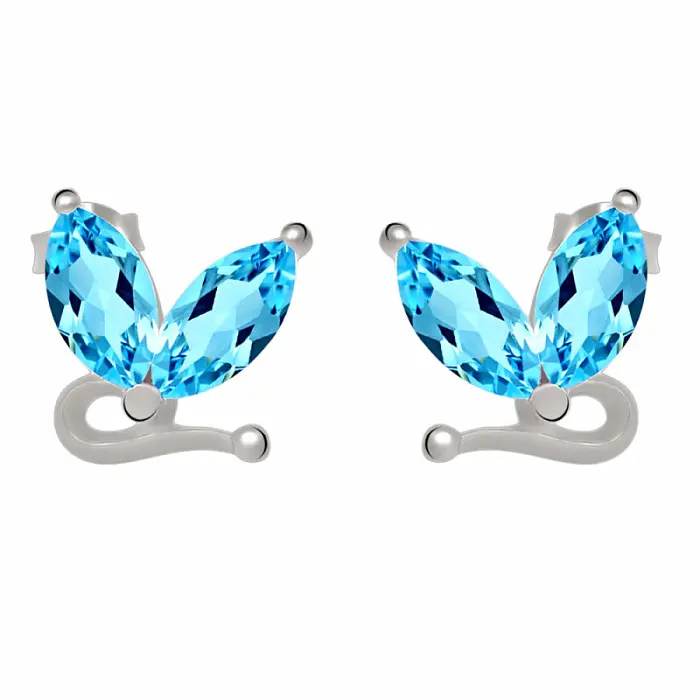 Stříbrné náušnice pecky s modrým topazem - 1,4 cm, 3,6 g