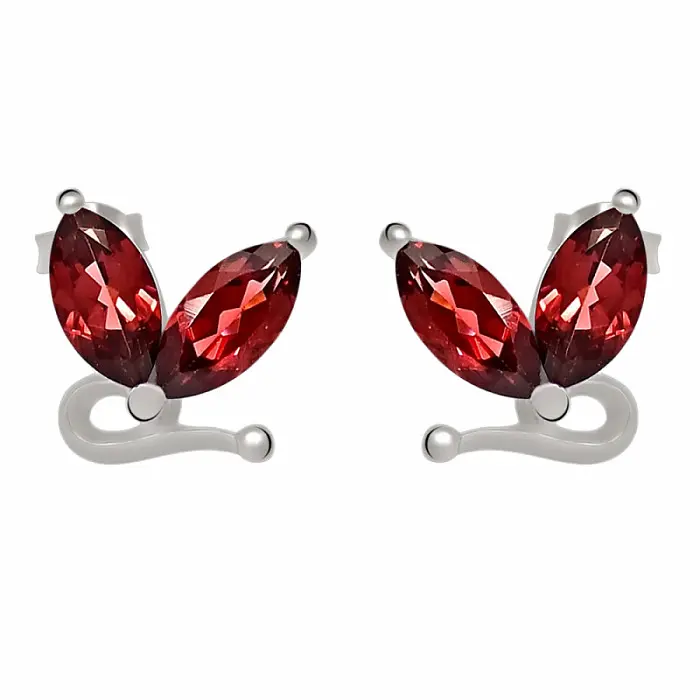 Stříbrné náušnice pecky s granátem - 1,4 cm, 3,5 g