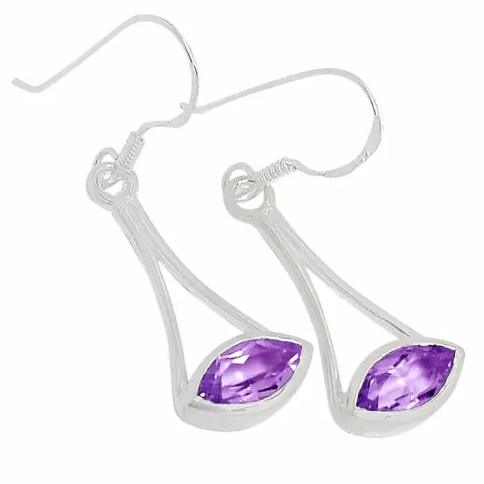 Stříbrné visací náušnice s ametystem - 4 cm, 3,5 g