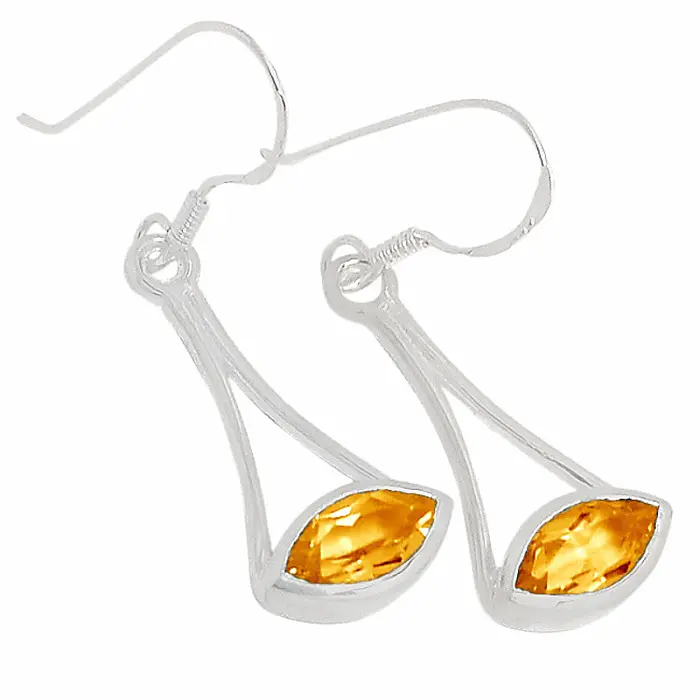 Stříbrné visací náušnice s citrínem - 4 cm, 3,6 g