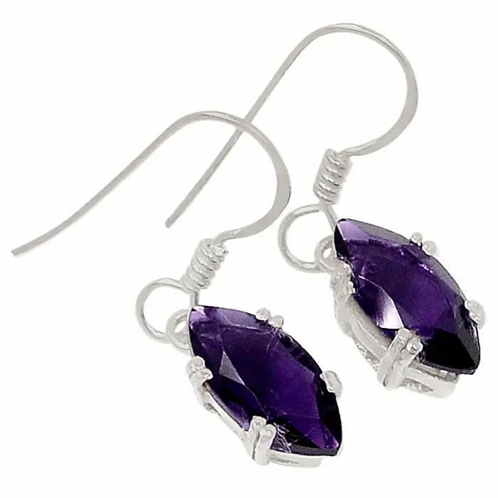 Stříbrné visací náušnice s ametystem - 2,6 cm, 1,8 g