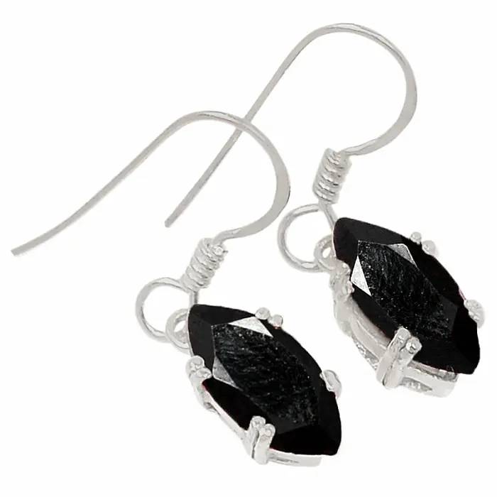 Stříbrné visací náušnice s onyxem - 2,6 cm, 1,8 g