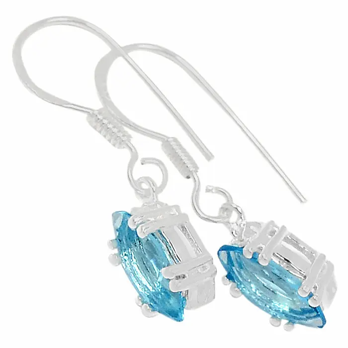 Stříbrné visací náušnice s modrým topazem - 2,7 cm, 2 g