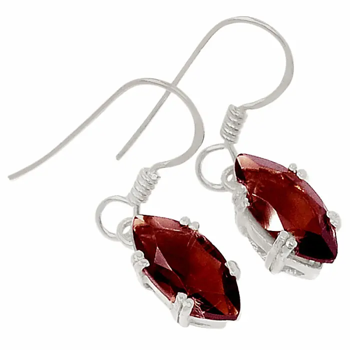 Stříbrné visací náušnice s granátem - 2,6 cm, 2 g