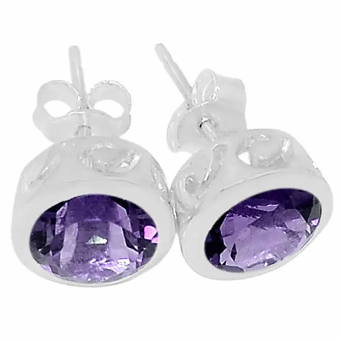 Stříbrné náušnice pecky s ametystem - 0,8 cm, 1,8 g