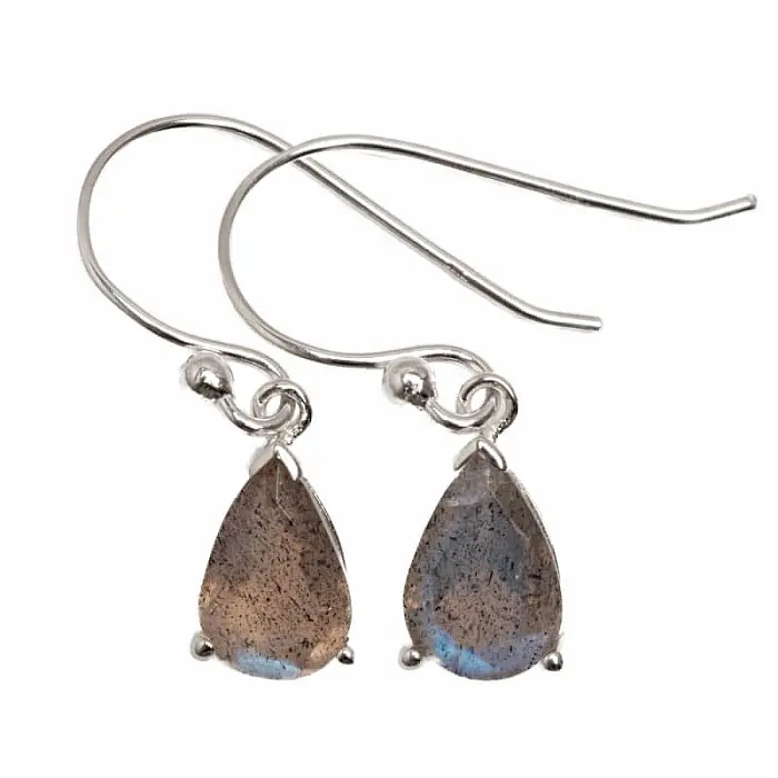 Stříbrné visací náušnice s labradoritem KAPKA - 2,3 cm, 1,4 g