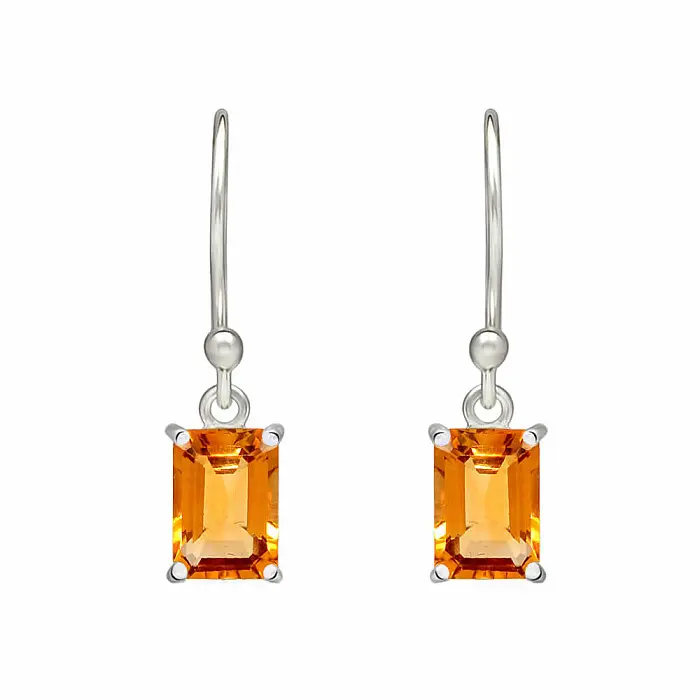 Stříbrné visací náušnice s citrínem - 2,2 cm, 1,1 g