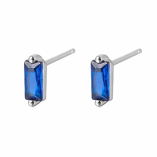 Stříbrné náušnice pecky se zirkony DARK BLUE - 3 x 7,8 mm, 0,73 g