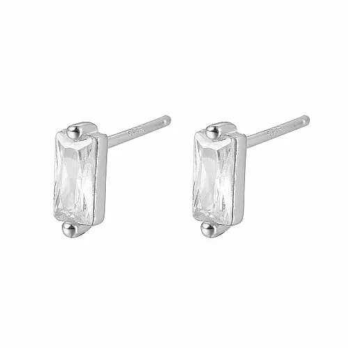 Stříbrné náušnice pecky se zirkony WHITE RECTANGLE - 3 x 7,8 mm, 0,73 g
