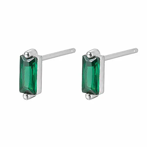 Stříbrné náušnice pecky se zirkony DARK GREEN - 3 x 7,8 mm, 0,73 g