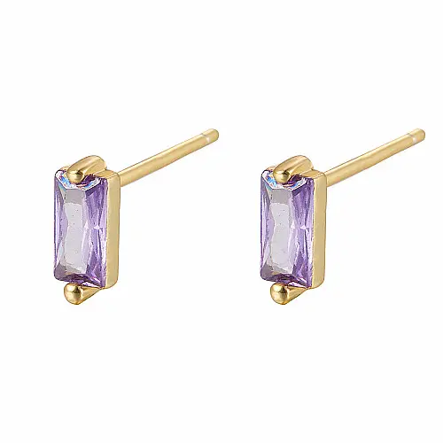 Stříbrné náušnice pecky se zirkony GOLDEN  LILAC - 3 x 7,8 mm, 0,73 g