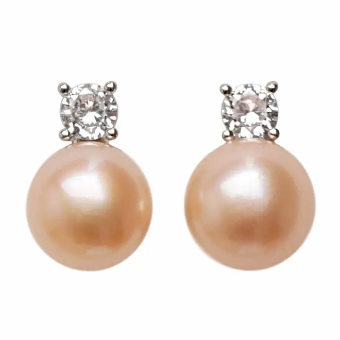 Stříbrné perlové náušnice A kvalita Champagne Pearl - cca 7 mm, 1,98 g