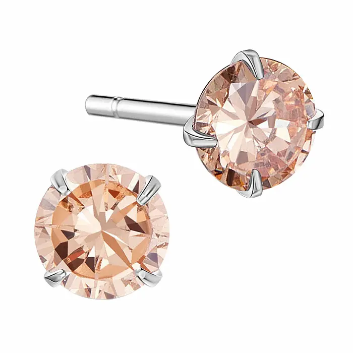 Stříbrné náušnice pecky se zirkony AA kvalita PEACH - 7,1 mm, 1,3 g