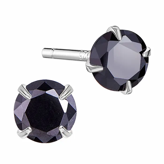 Stříbrné náušnice pecky se zirkony AA kvalita BLACK - 4 mm, 0,43 g
