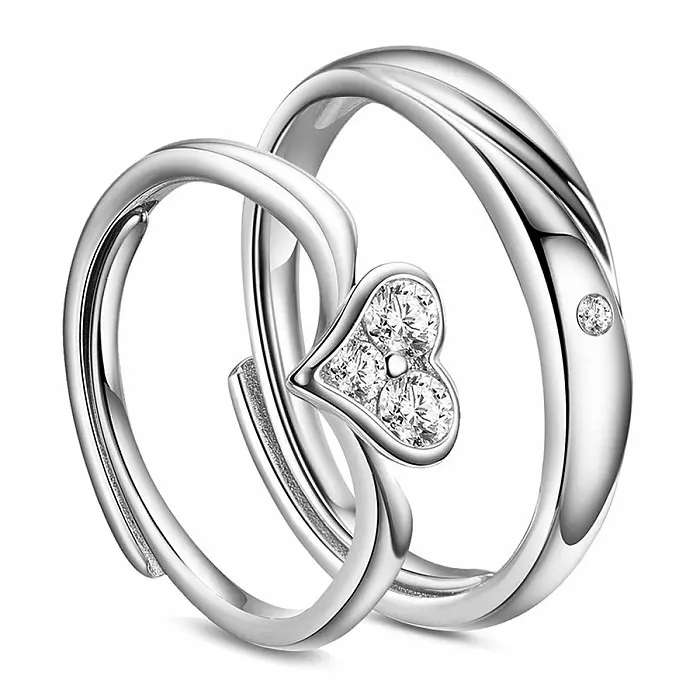 Sada rhodiovaných stříbrných prstenů Couple Rings - 58 mm (US 9) a 61 mm (US 10,5)