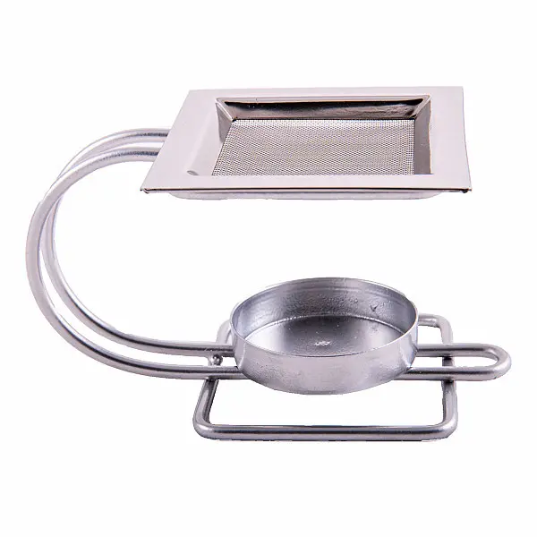Kadidelnice kovová v barvě stříbra moderní design - výška 8 cm, délka cca 13,5 cm