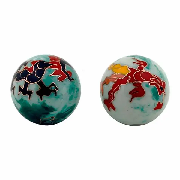 Zdravotní čínské meditační kuličky proti stresu Dragon and Phoenix Green - cca 4 cm