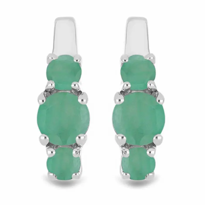 Náušnice stříbrné s broušenými smaragdy Ag 033750 EM - 1,5 cm, 2,8 g