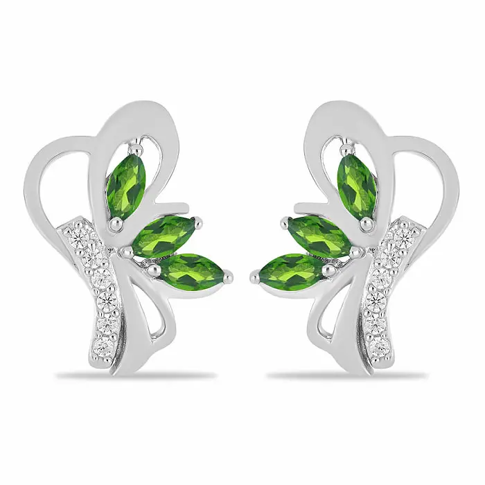 Náušnice stříbrné s chromdiopsidem a zirkony Ag 925 026339 DIO - 1,4 cm, 3,9 g