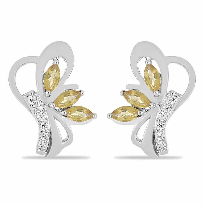 Náušnice stříbrné s broušenými citríny a zirkony Ag 925 026339 CT - 1,4 cm, 3,9 g