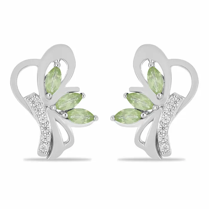 Náušnice stříbrné s broušenými olivíny a zirkony Ag 925 026339 PD - 1,4 cm, 3,9 g