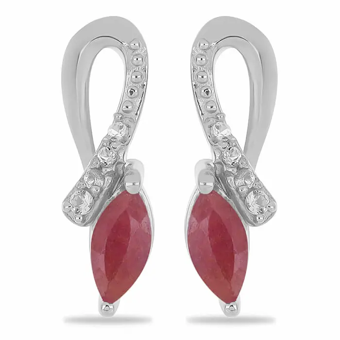 Náušnice stříbrné s broušenými rubíny a zirkony Ag 925 031091 RB - 1,4 cm, 2 g