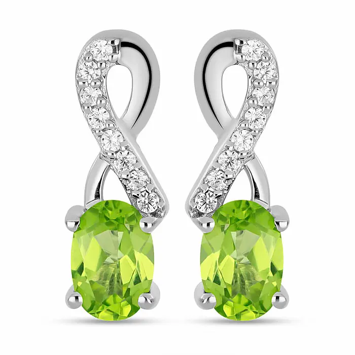 Náušnice stříbrné s broušenými olivíny a zirkony Ag 925 045077 PD - 1,4 cm, 2,8 g