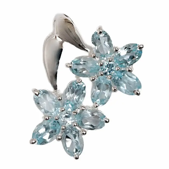 Stříbrný přívěsek s modrým topazem FLORA - 29 mm, 5,9 g