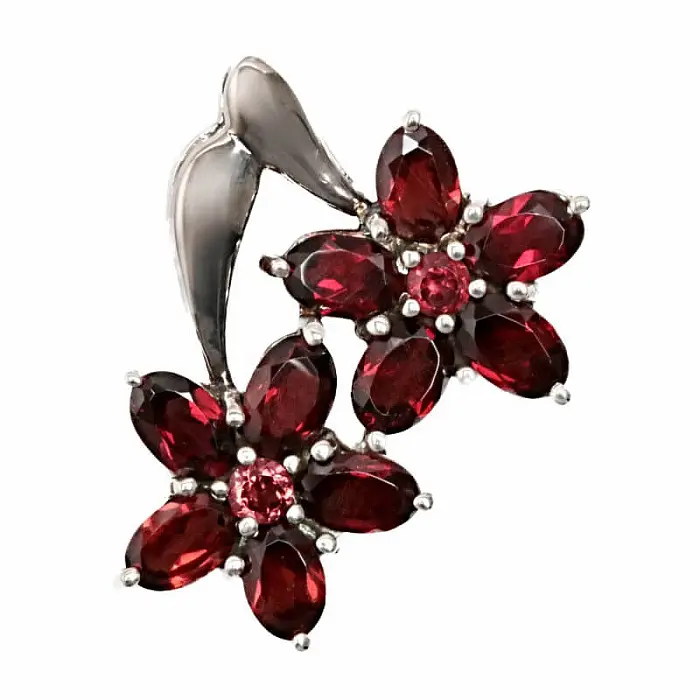 Stříbrný přívěsek s granátem FLORA - 29 mm, 5,5 g