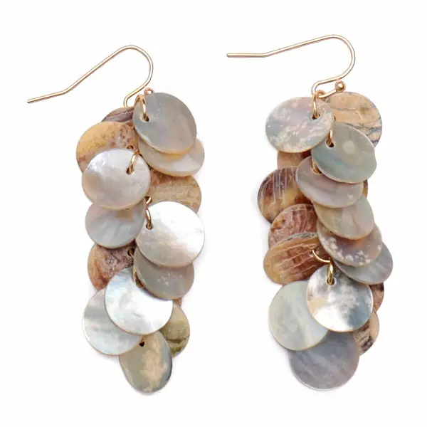 Módní náušnice s plátky Mother of Pearl - délka cca 5,8 cm
