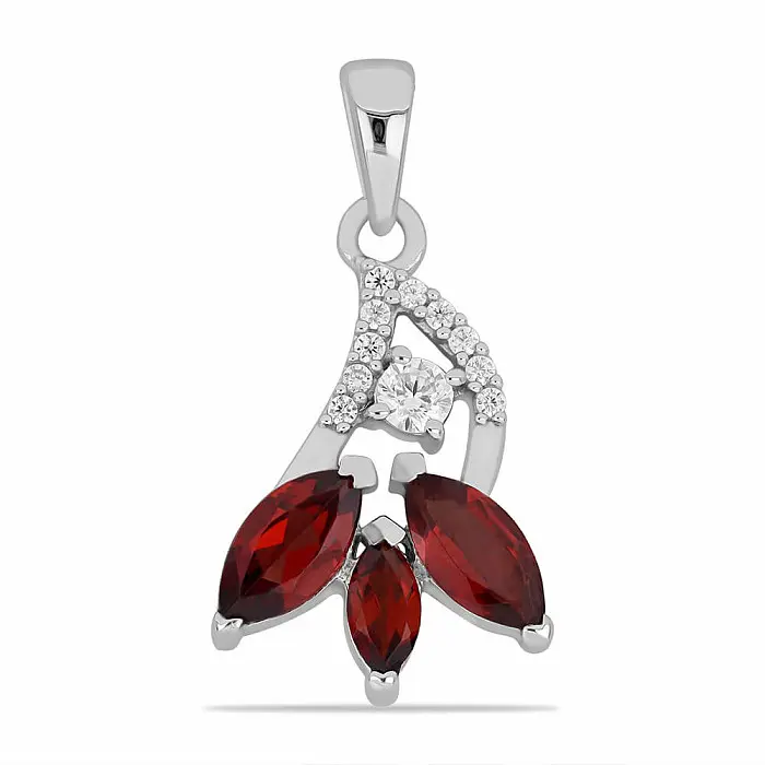 Přívěsek stříbrný s broušenými granáty a zirkony Ag 925 020166 GT - 1,8 cm, 2,2 g