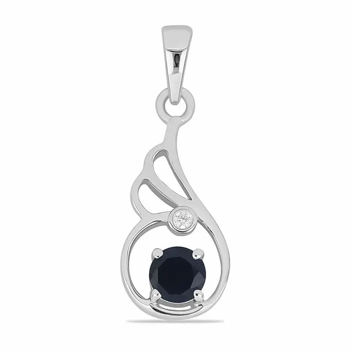 Přívěsek stříbrný s broušeným modrým safírem a zirkonem Ag 925 026584 SAF - 2,1 cm, 1,7 g