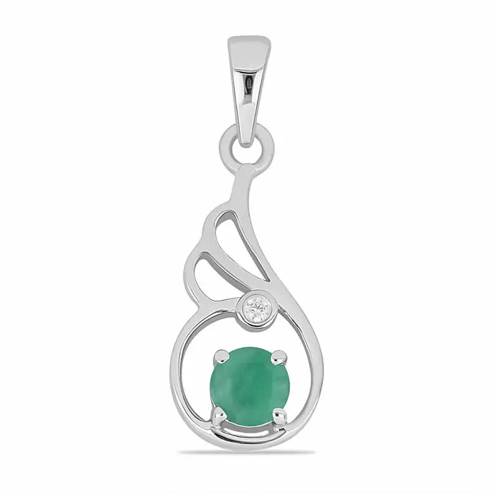 Přívěsek stříbrný s broušeným smaragdem a zirkonem Ag 925 026584 EM - 2,1 cm, 1,7 g