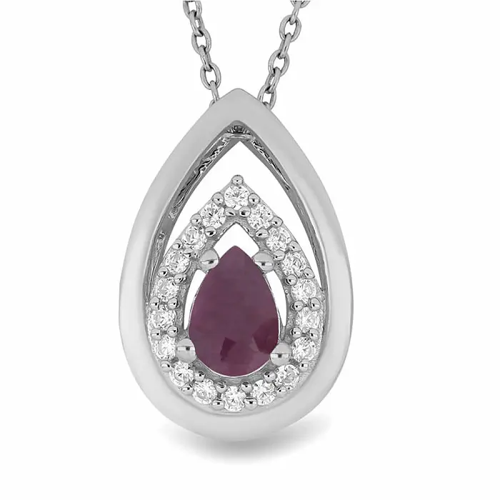 Přívěsek stříbrný s broušeným rubínem a zirkony Ag 925 026951 RB - 1,6 cm, 1,3 g